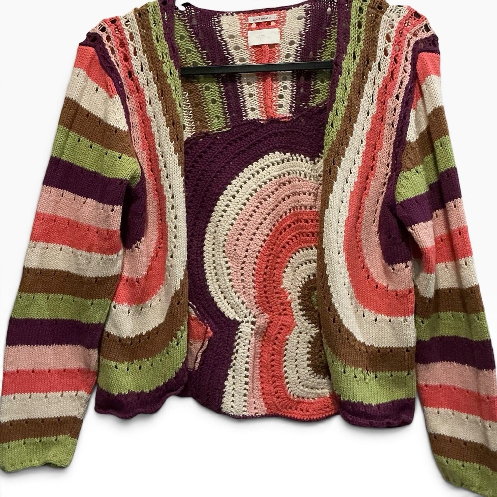 MOTHER Rare Sample Cardigan M Crochet Rainbow Flower 70s Retro Knit Sweater